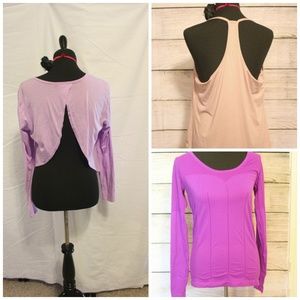 ⚡3 Large Pink/Purple Fabletics Work Out Tops
